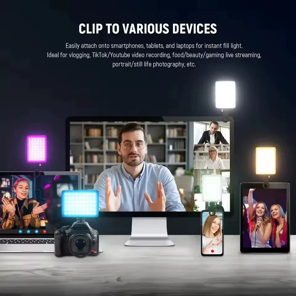 Mini RGB LED Fill Light Portable Pocket Clip Lamp USB Rechargeable for iPhone Android iPad Laptop Video Vlog Live Photography