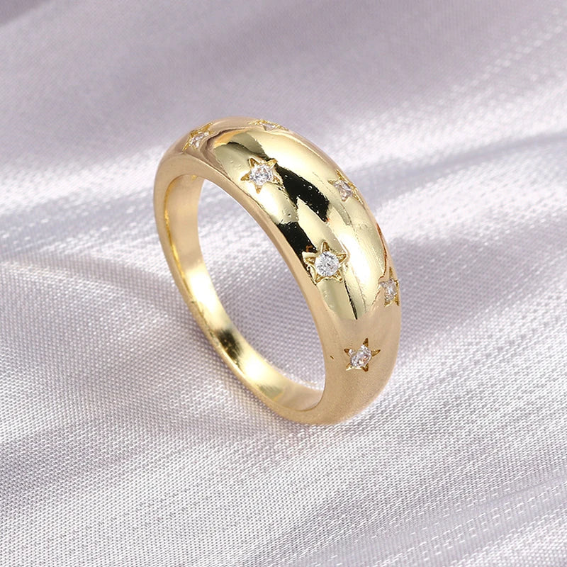 Crystal Star Chunky Ring For Women Vintage Trendy Gold Color Zirconia Finger Stacking Rings Punk Accessories Retro Jewelry R446