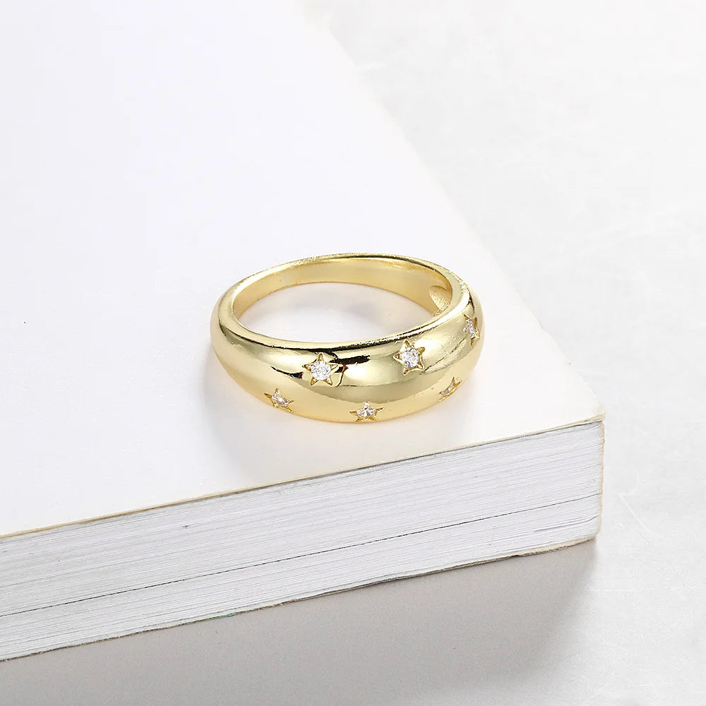 Crystal Star Chunky Ring For Women Vintage Trendy Gold Color Zirconia Finger Stacking Rings Punk Accessories Retro Jewelry R446