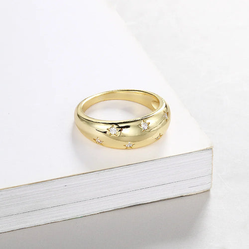 Crystal Star Chunky Ring For Women Vintage Trendy Gold Color Zirconia Finger Stacking Rings Punk Accessories Retro Jewelry R446