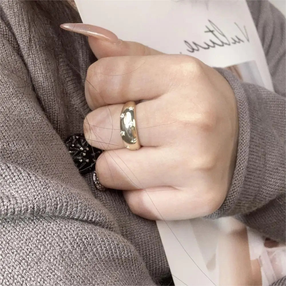 Crystal Star Chunky Ring For Women Vintage Trendy Gold Color Zirconia Finger Stacking Rings Punk Accessories Retro Jewelry R446