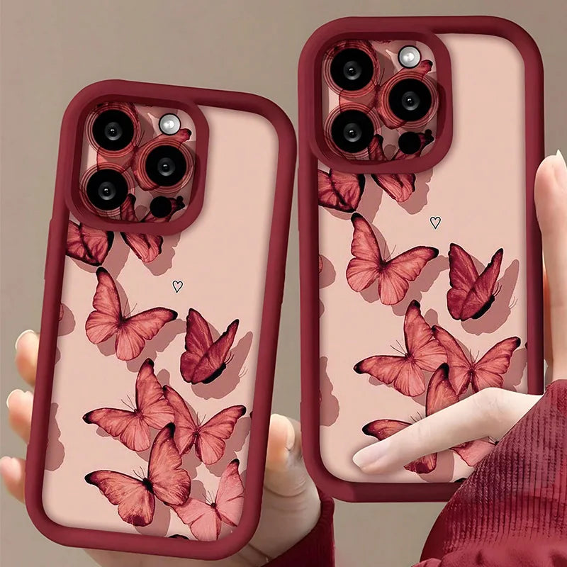 Aesthetic Sweet & Spicy Butterfly Pattern Shockproof Soft Phone Case For iPhone 17 16 15 14 13 12 11 Pro Max XS X 7 8 Plus Cover