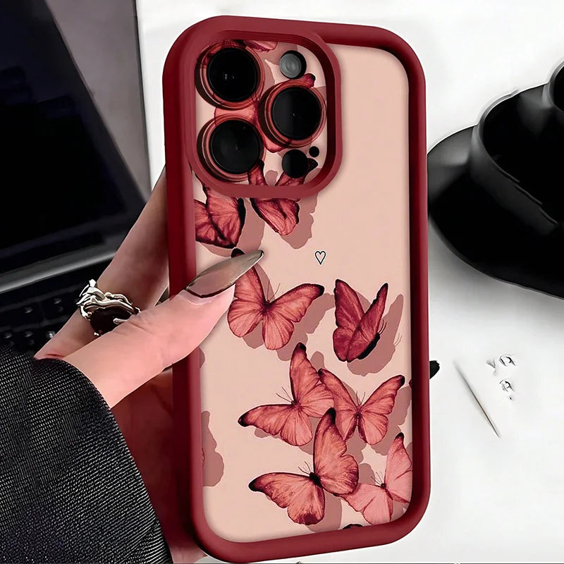 Aesthetic Sweet & Spicy Butterfly Pattern Shockproof Soft Phone Case For iPhone 17 16 15 14 13 12 11 Pro Max XS X 7 8 Plus Cover