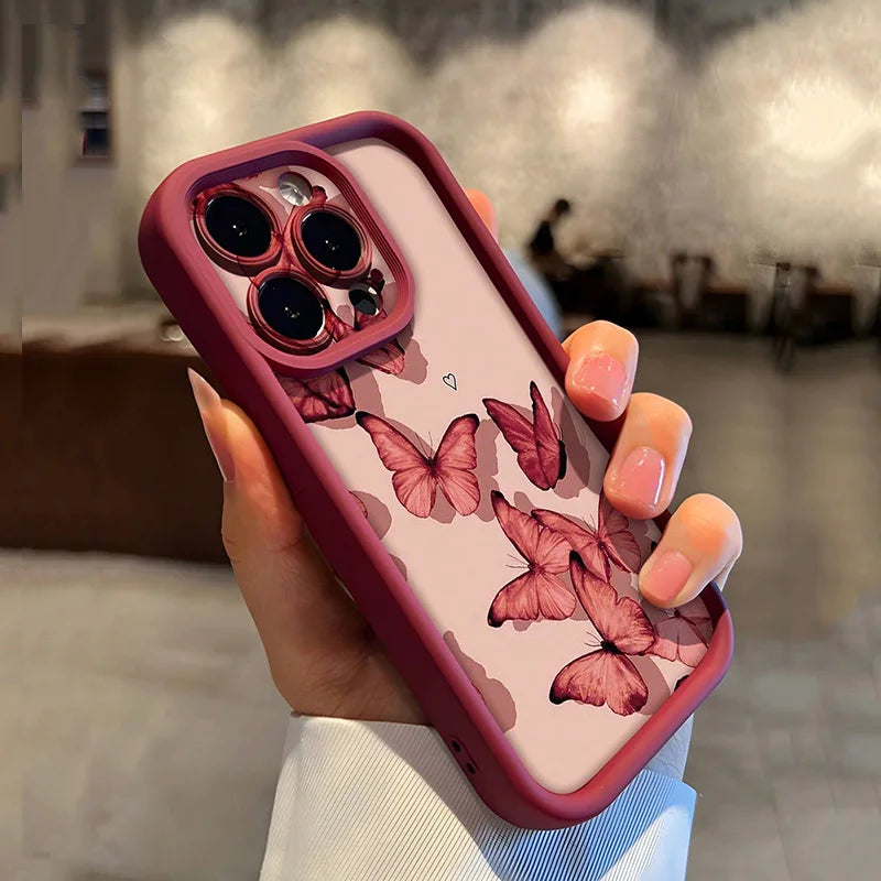 Aesthetic Sweet & Spicy Butterfly Pattern Shockproof Soft Phone Case For iPhone 17 16 15 14 13 12 11 Pro Max XS X 7 8 Plus Cover