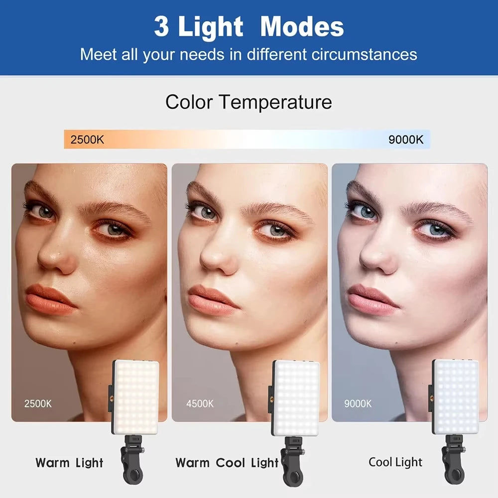 Mini RGB LED Fill Light Portable Pocket Clip Lamp USB Rechargeable for iPhone Android iPad Laptop Video Vlog Live Photography